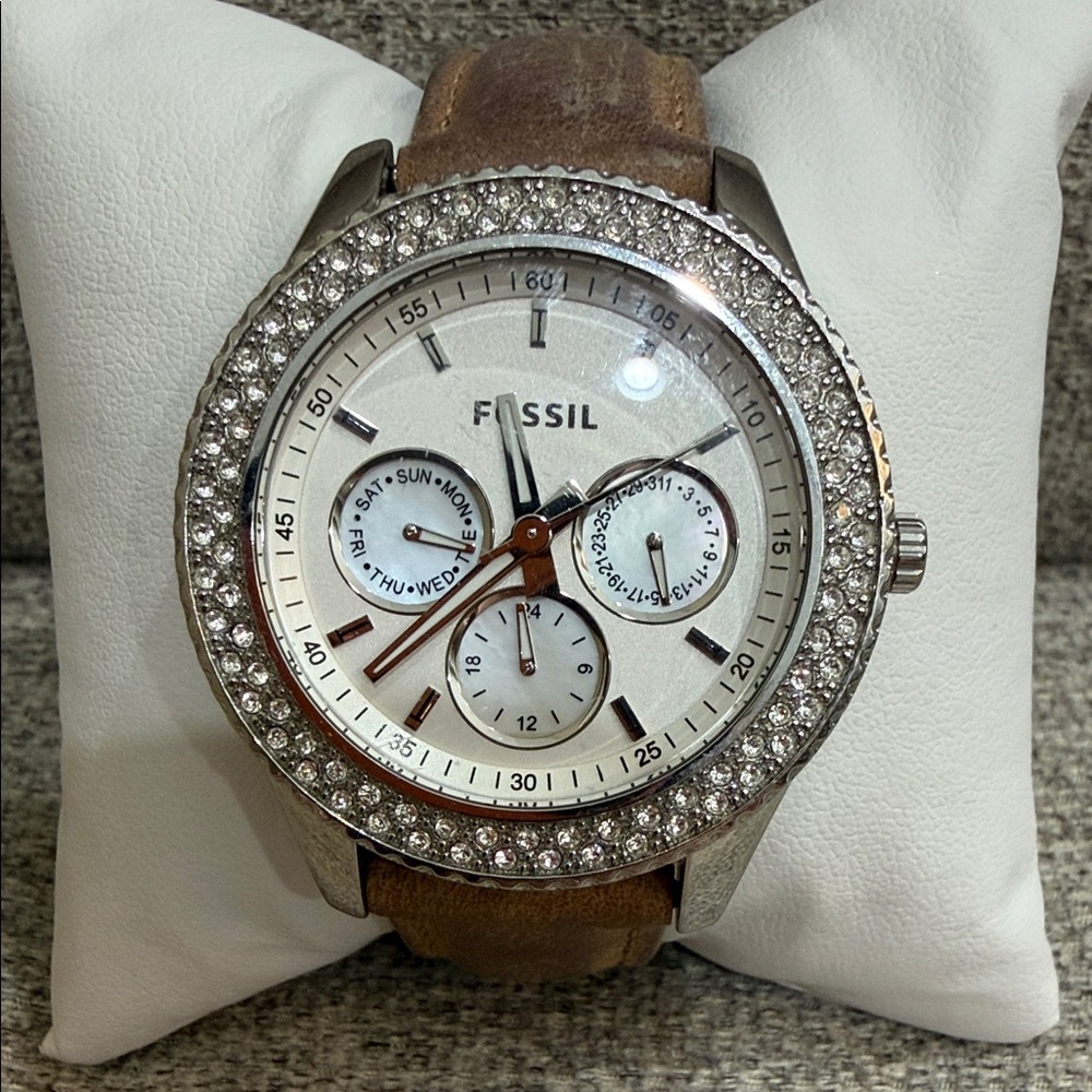 3/$18 Bundle Deal Fossil Silver and Brown Leather Strap Women's Watch